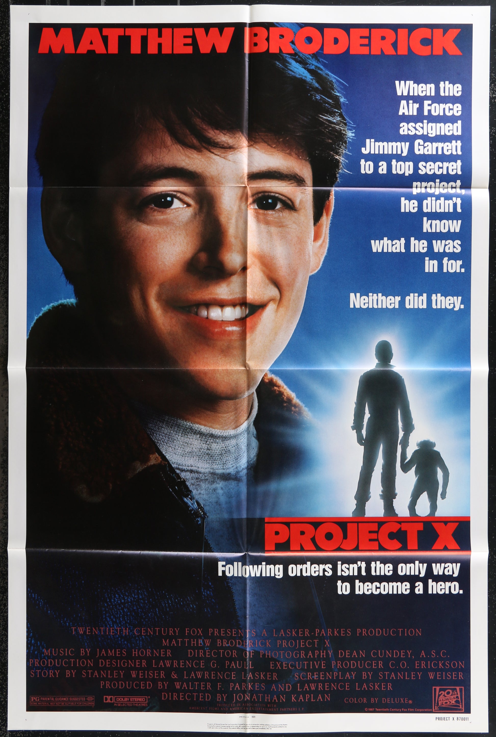 Project X (1987) Original US One Sheet Movie Poster