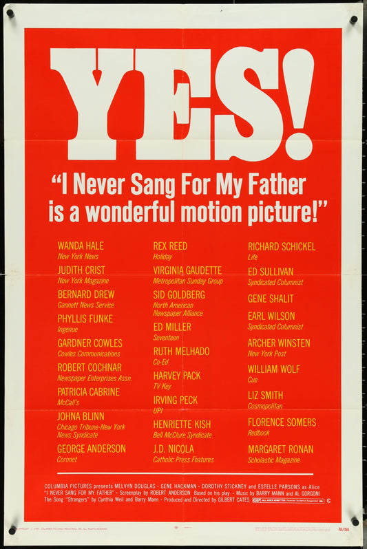 I Never Sang For My Father (1970) Original US One Sheet Poster 27x41