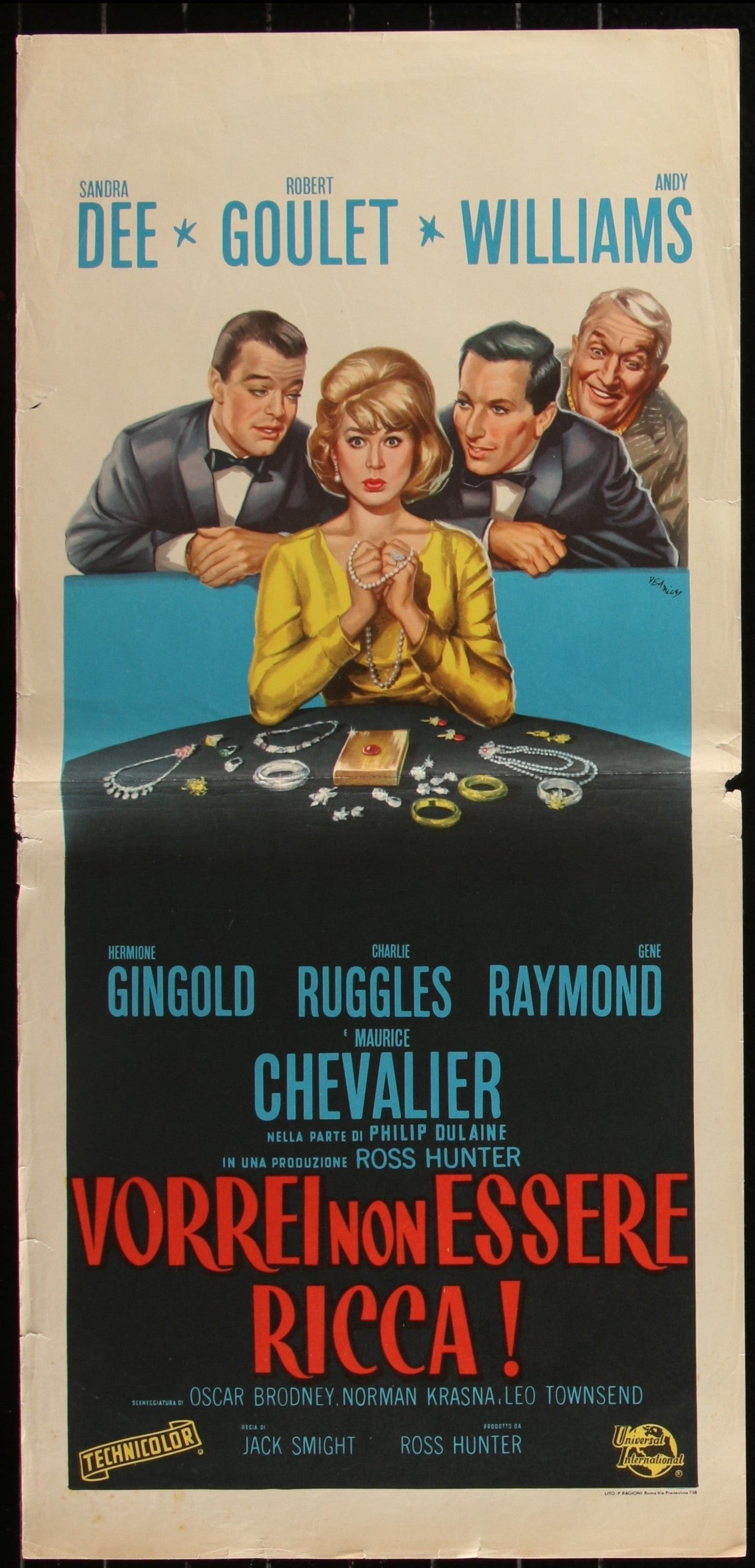 Original Italian Locandina movie poster for the film 'I'd Rather Be Rich' from 1964, featuring images of the cast and title text.