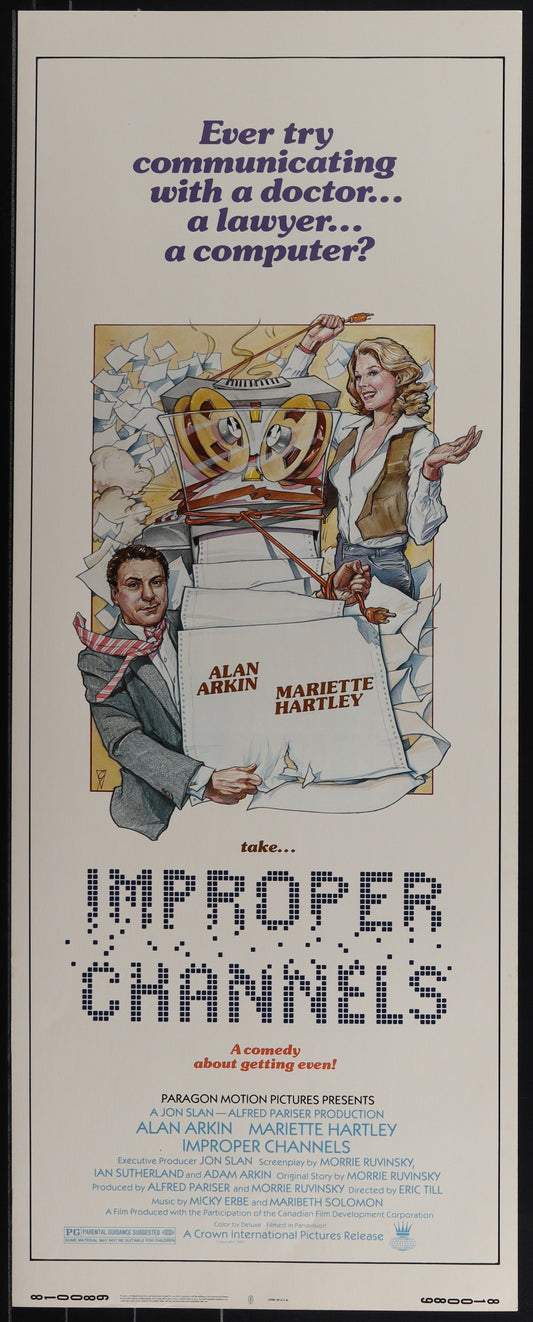 Original US Insert Movie Poster for the 1981 comedy film 'Improper Channels' featuring a cartoon-style illustration of two characters.