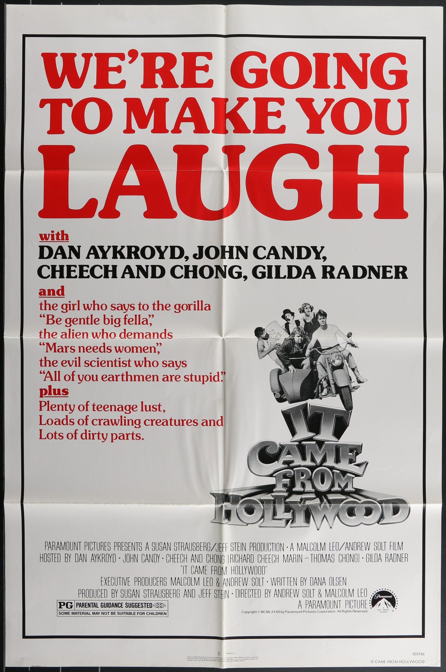 Vintage movie poster for 'It came from Hollywood' with text and character illustration.