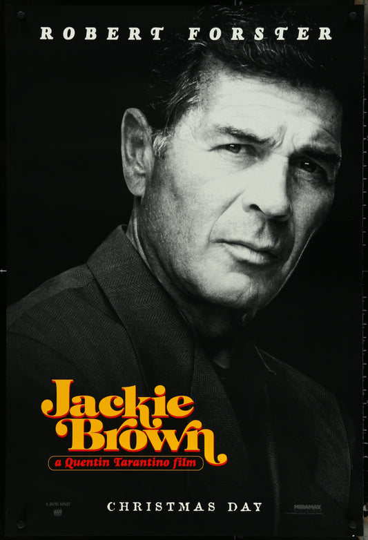 Black and white movie poster for 'Jackie Brown' featuring Robert Forster.