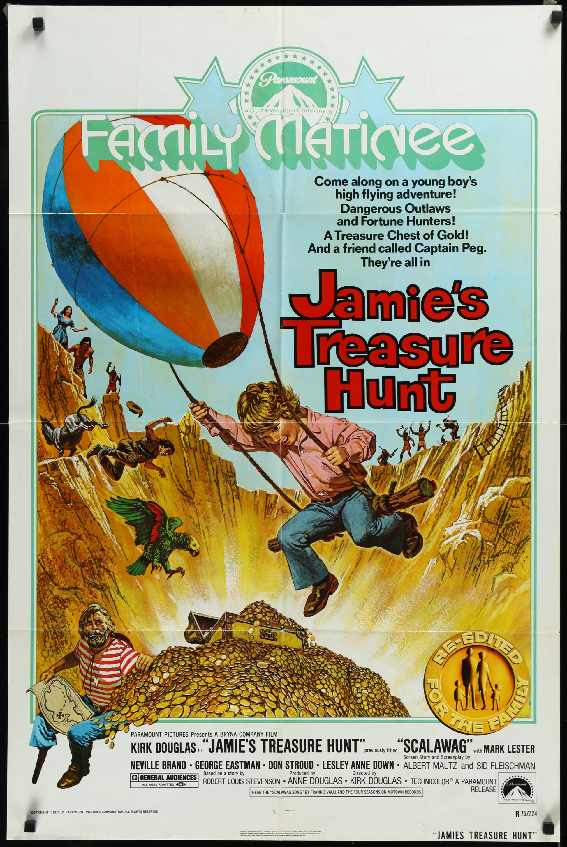 Vintage one-sheet movie poster for 'Jamie's Treasure Hunt' featuring a young boy flying a kite with a treasure hunt theme in the background.