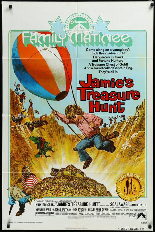 Vintage one-sheet movie poster for 'Jamie's Treasure Hunt' featuring a young boy flying a kite with a treasure hunt theme in the background.