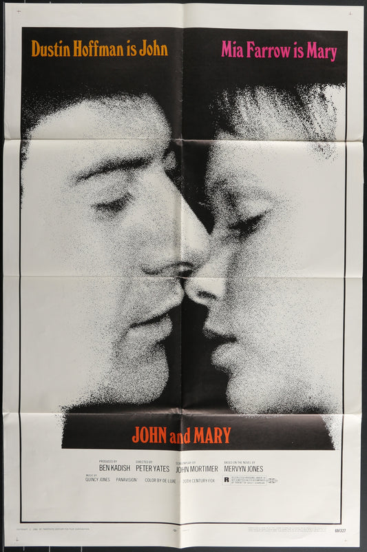 Original US one-sheet movie poster for 'John And Mary' featuring a black and white photograph of the main characters, John and Mary, in a close-up portrait style.