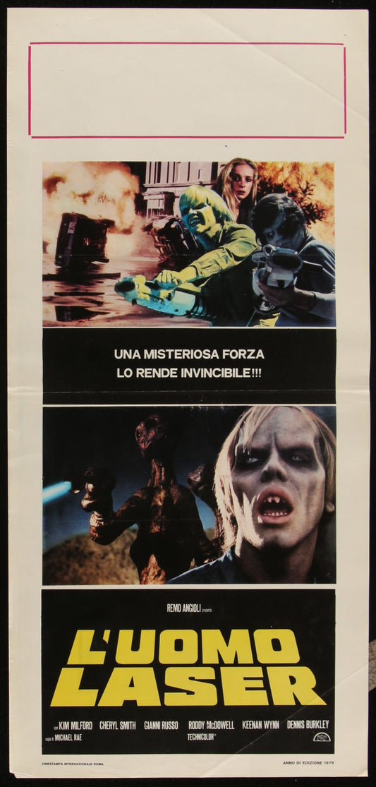 Vintage Italian Locandina movie poster for the 1979 film 'Laserblast' featuring artwork with characters and a title in Italian.