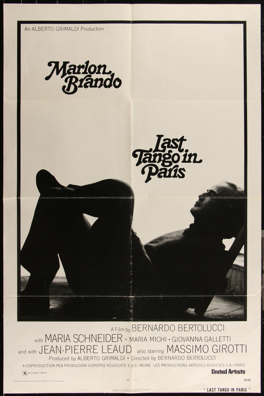 Original US one sheet movie poster for 'Last Tango In Paris' featuring Marlon Brando and Maria Schneider.