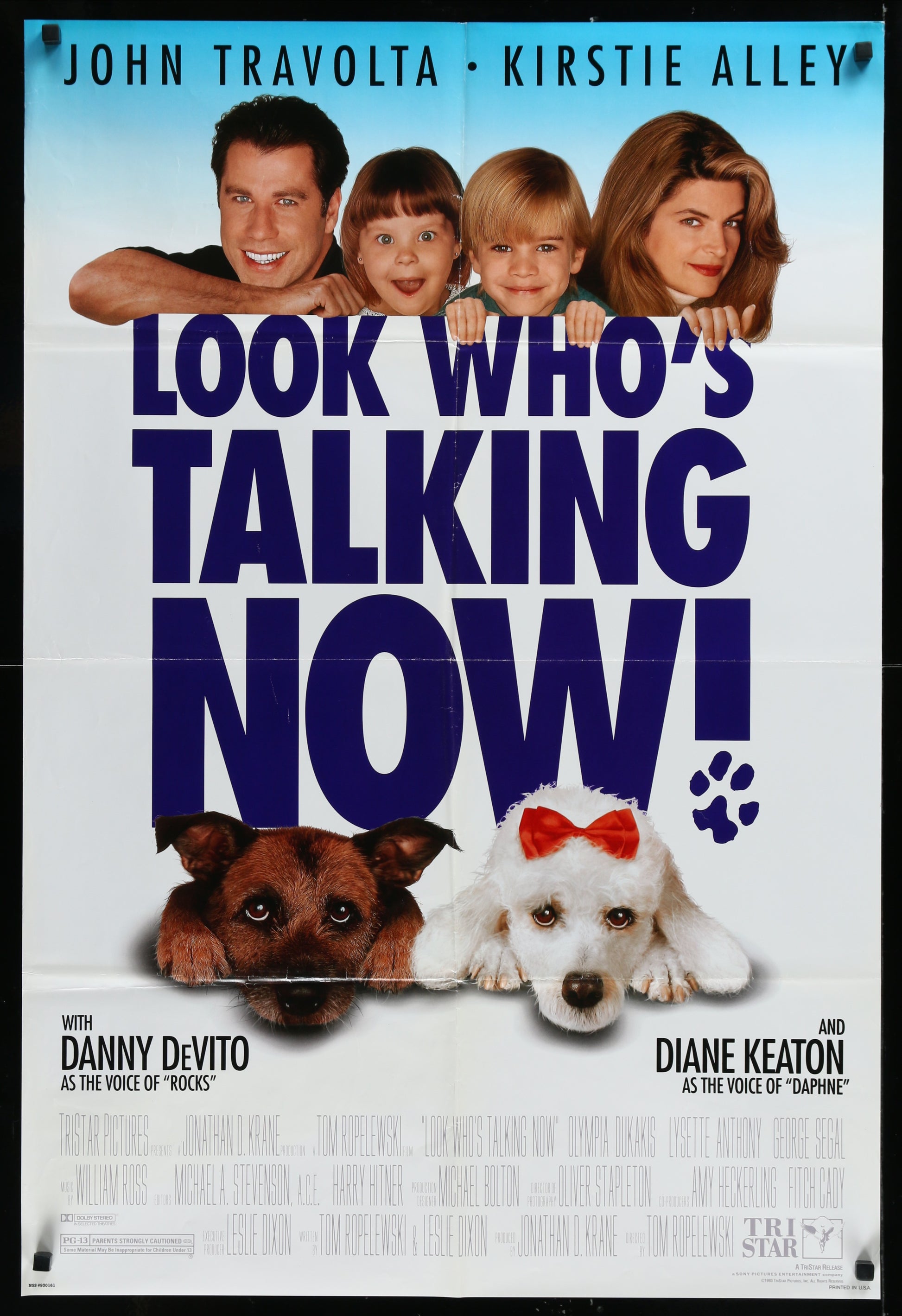 Original US one sheet movie poster for 'Look Who's Talking Now' featuring photographs of the main characters with their dogs.