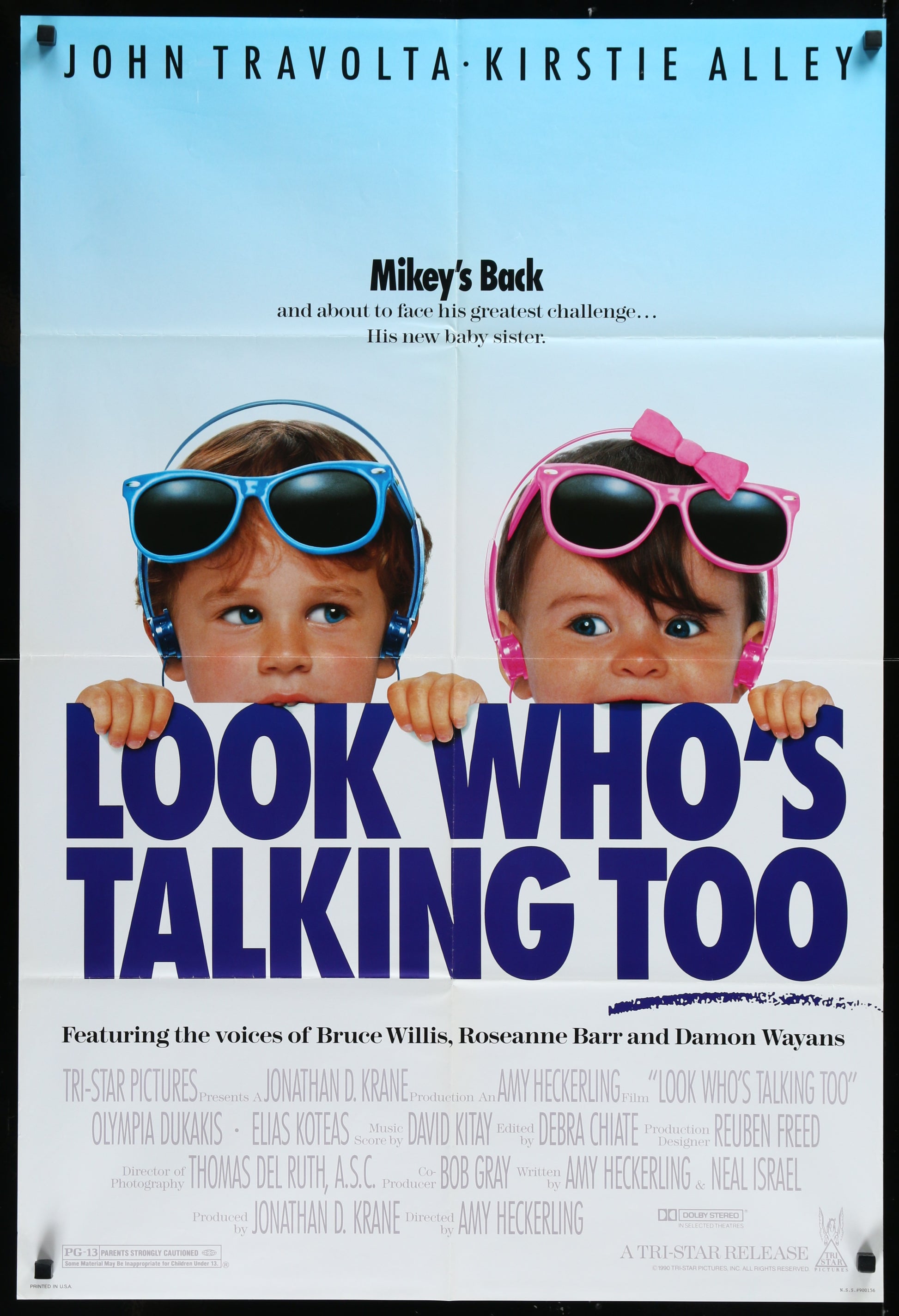 Original US one sheet movie poster for 'Look Who's Talking Too' featuring images of the main characters with sunglasses and a title text.