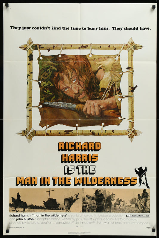 A vintage cinema poster featuring a man in a wilderness setting with a tonal background. The poster is labeled with 'Richard Harris is the Man in the Wilderness' and has a watermark of 'BenCarruthers'.