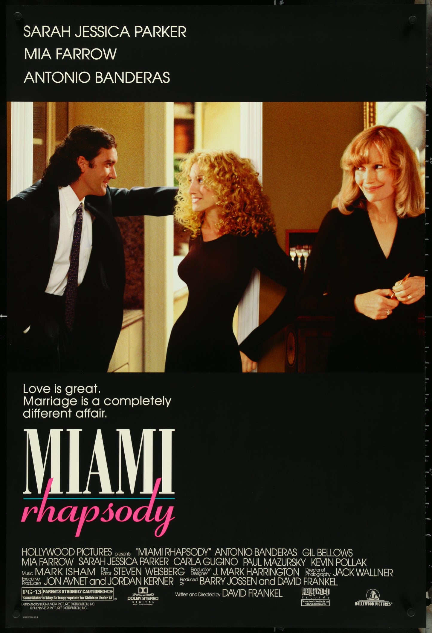 Movie poster for 'Miami Rhapsody' featuring three people in a room.