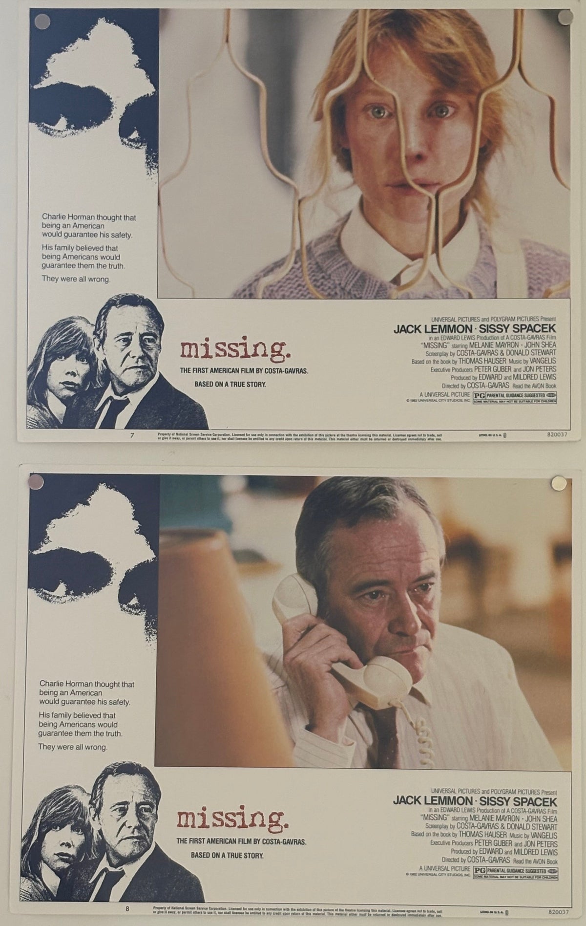 Missing (1982) Complete Set of 8 Original US Lobby Cards