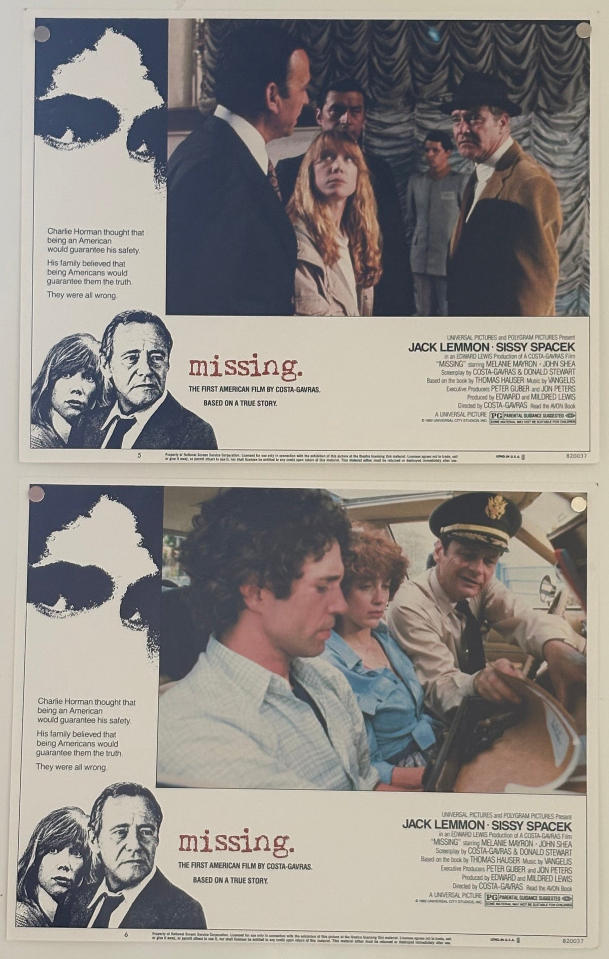 Missing (1982) Complete Set of 8 Original US Lobby Cards