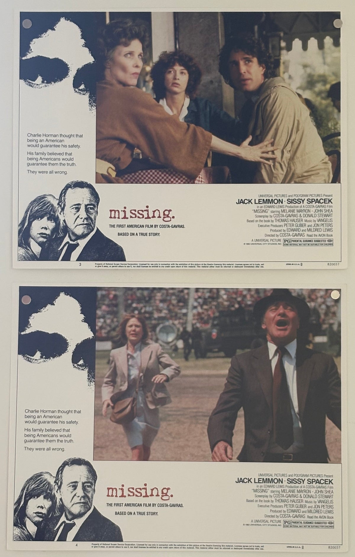 Missing (1982) Complete Set of 8 Original US Lobby Cards