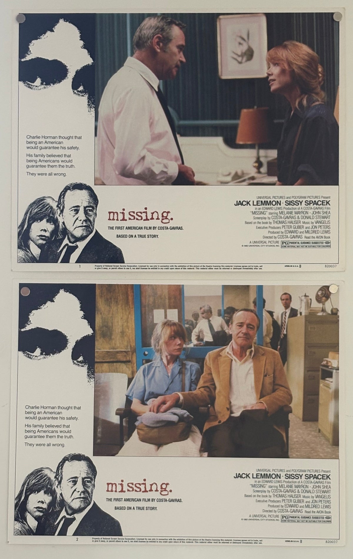 Missing (1982) Complete Set of 8 Original US Lobby Cards