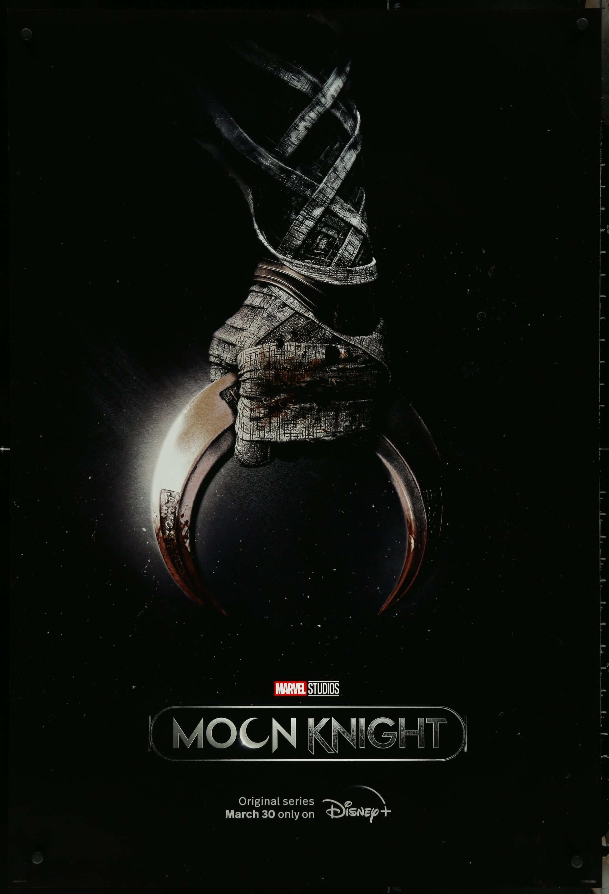 Double-sided Moon Knight (2022) TV poster featuring character imagery and text against a dark background.