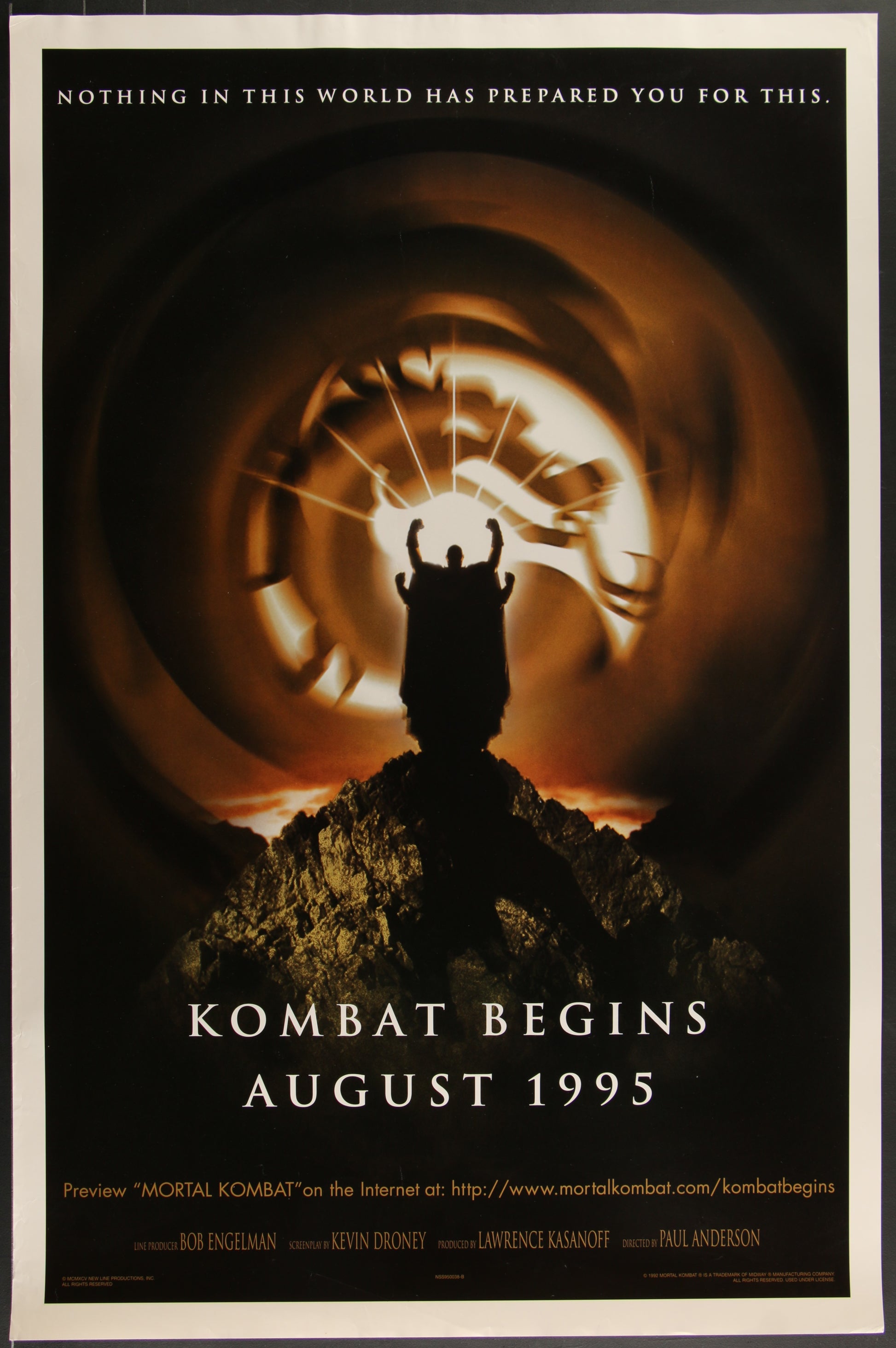 Mortal Kombat (1995) Original US One Sheet Style B Teaser Movie Poster 27 x 41