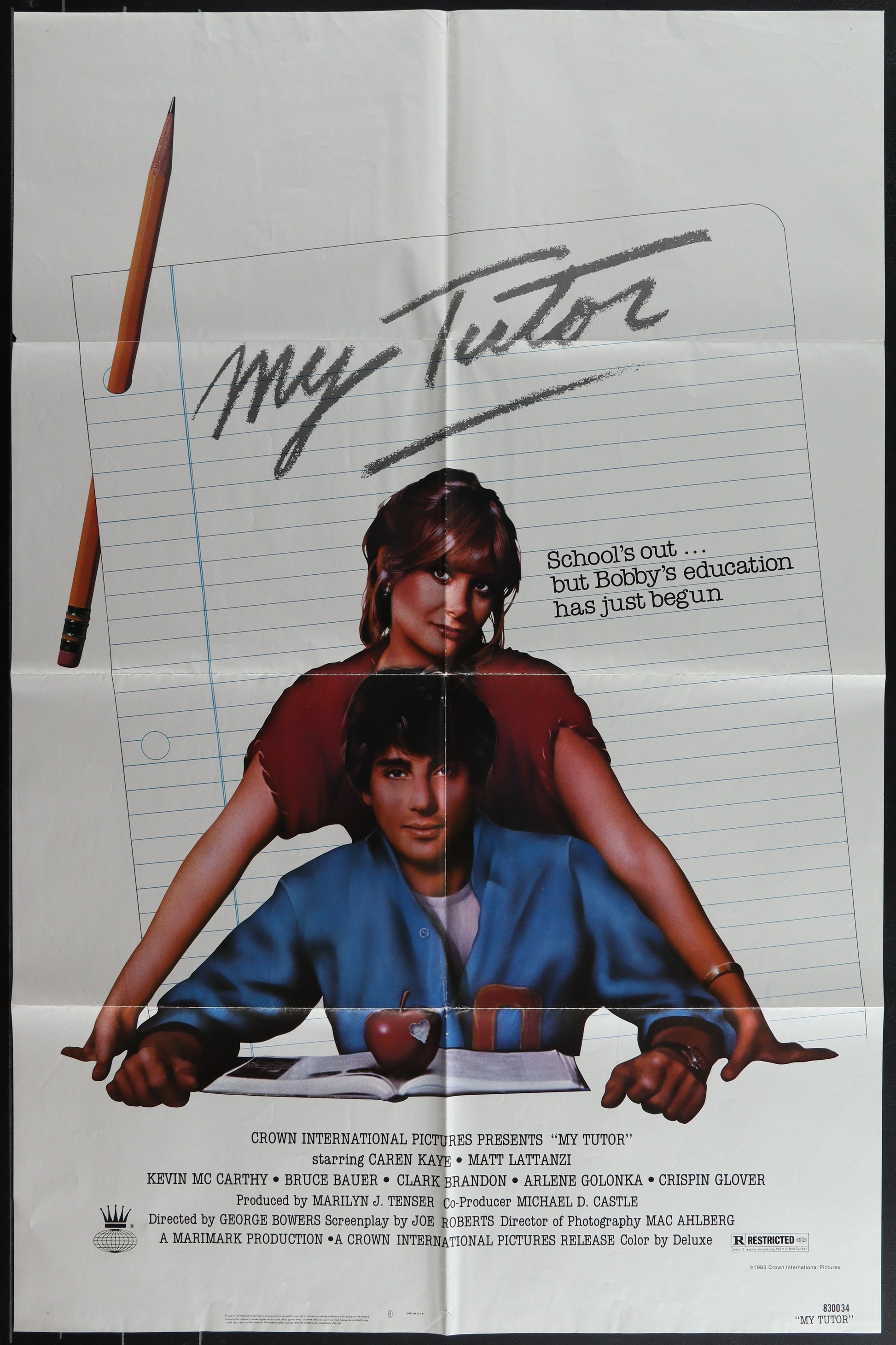 Vintage one-sheet movie poster for 'My Tutor' featuring two characters, with a school setting in the background.