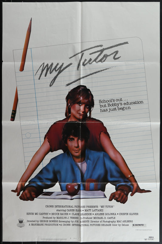 Vintage one-sheet movie poster for 'My Tutor' featuring two characters, with a school setting in the background.