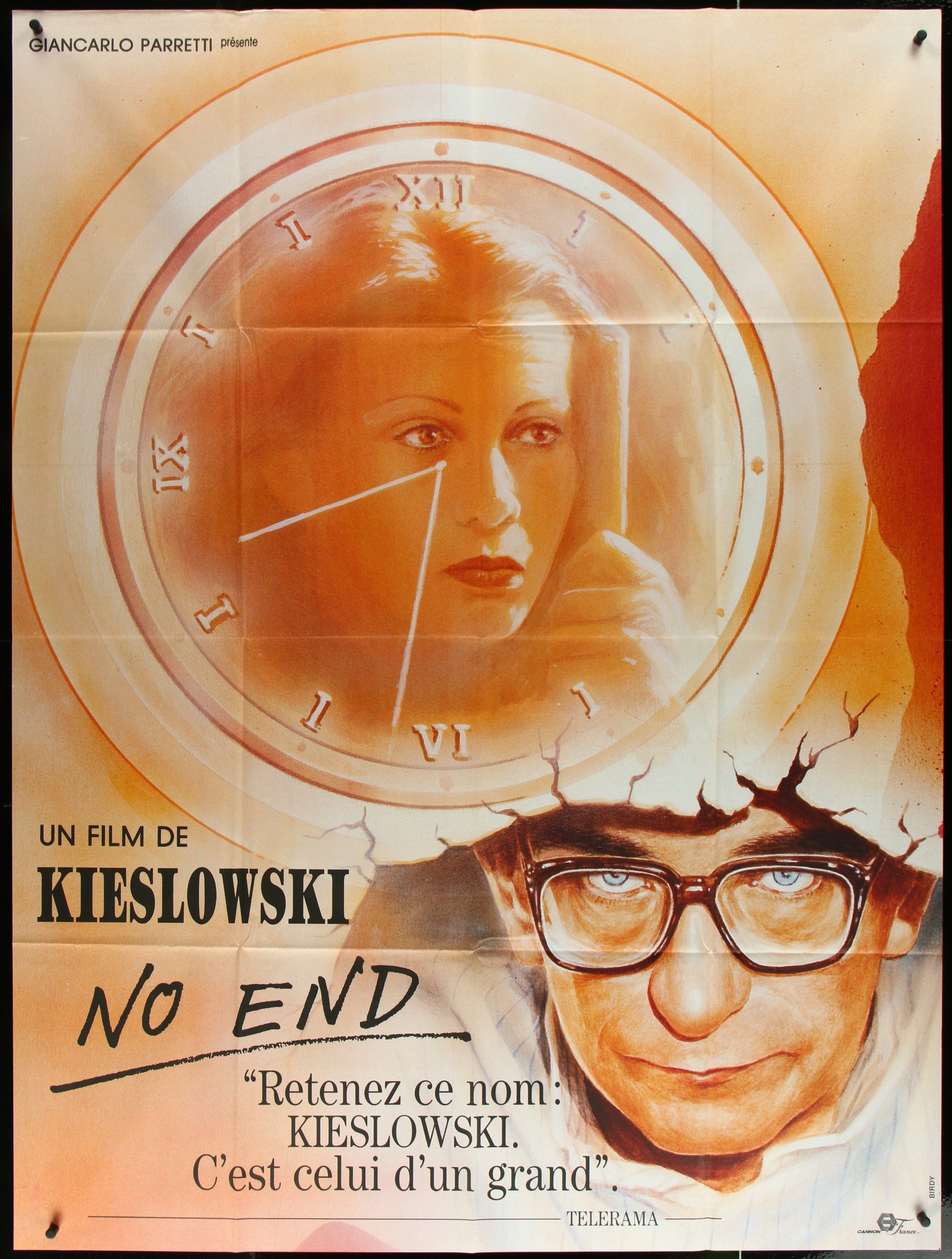 Vintage movie poster for 'No End' featuring a woman on the phone with a large clock in the background, indicating the time 11:14.