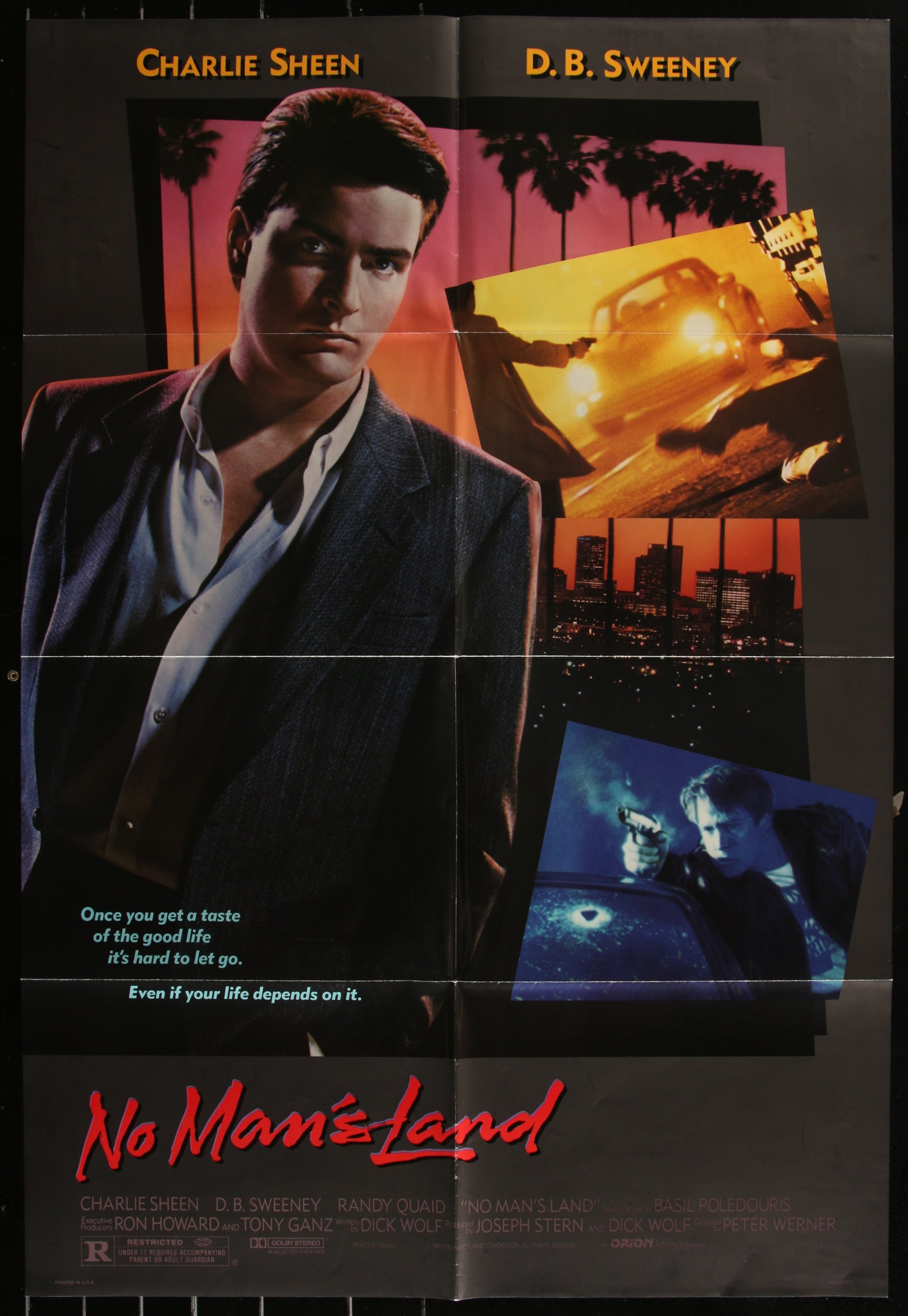 Original US one sheet movie poster for 'No Man's Land' featuring Charlie Sheen and D.B.