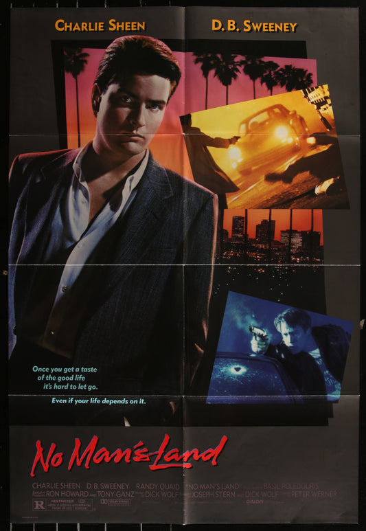Original US one sheet movie poster for 'No Man's Land' featuring Charlie Sheen and D.B.