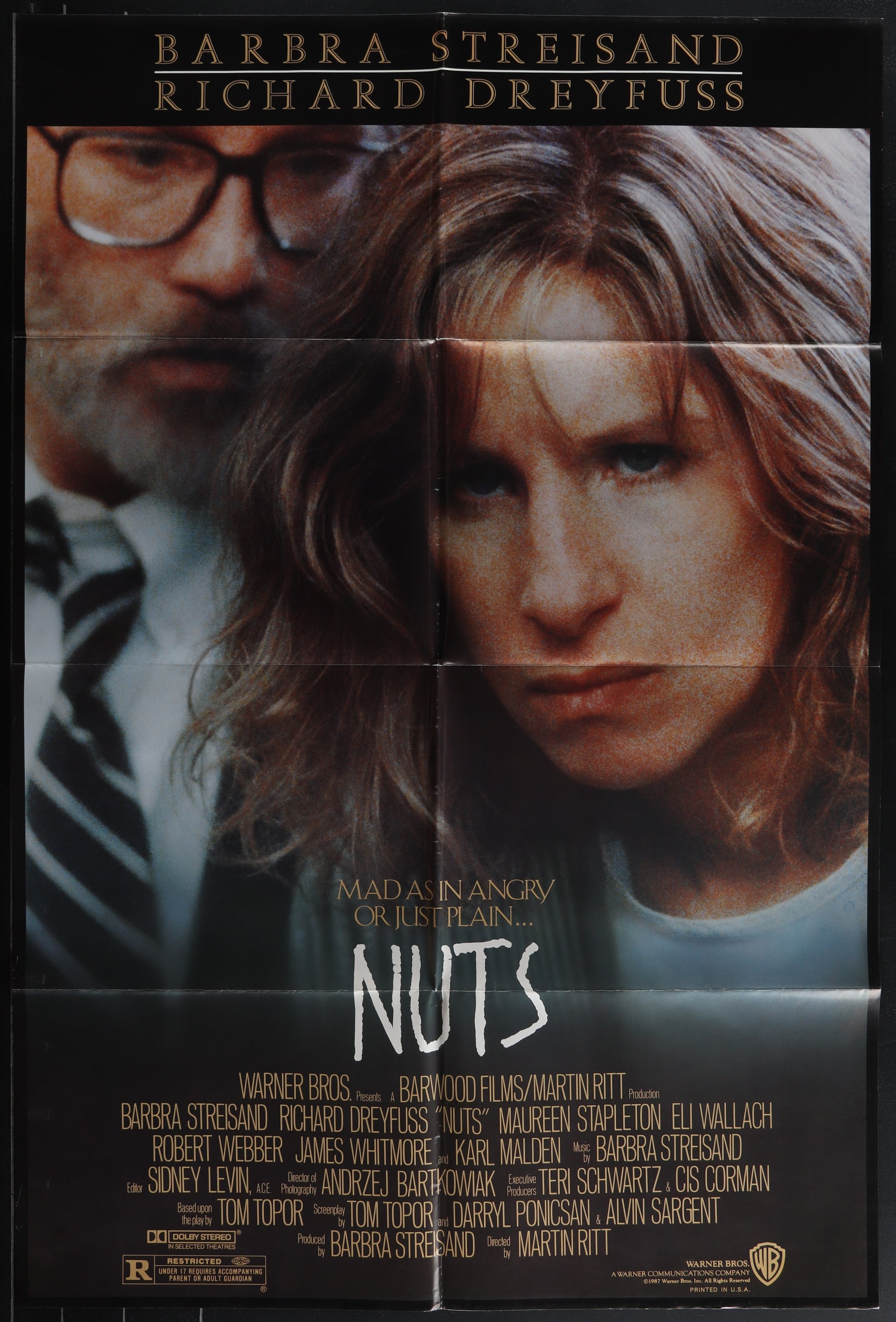 A vintage one-sheet movie poster for 'Nuts' featuring Barbra Streisand and Eli Wallach with a courtroom setting.