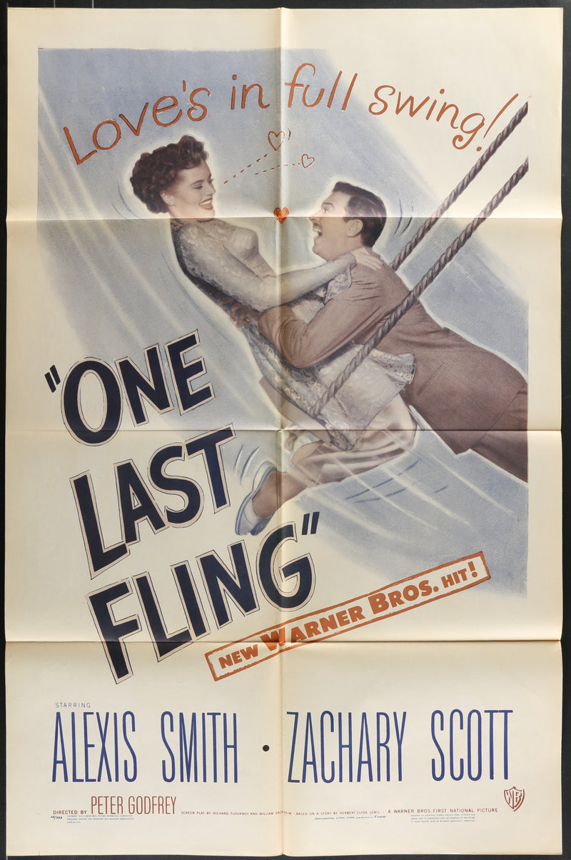 Vintage movie poster for 'One Last Fling' featuring two people in a hammock with text about love and swing.