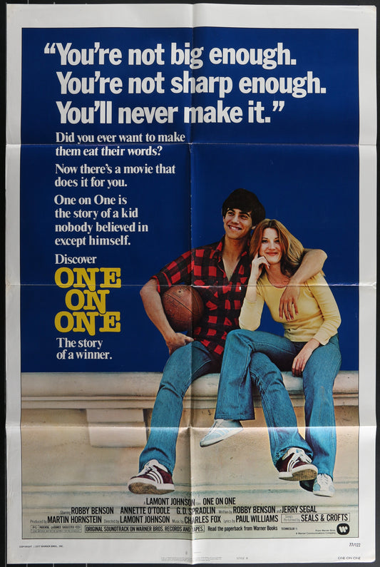 Original US one-sheet movie poster for 'One On One' featuring images of the main characters with a basketball background, and a quote from the movie.