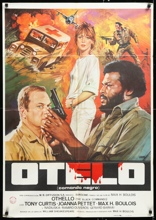 Original Spanish movie poster for 'Otelo' featuring a colorful illustration of the main characters with a dramatic background.
