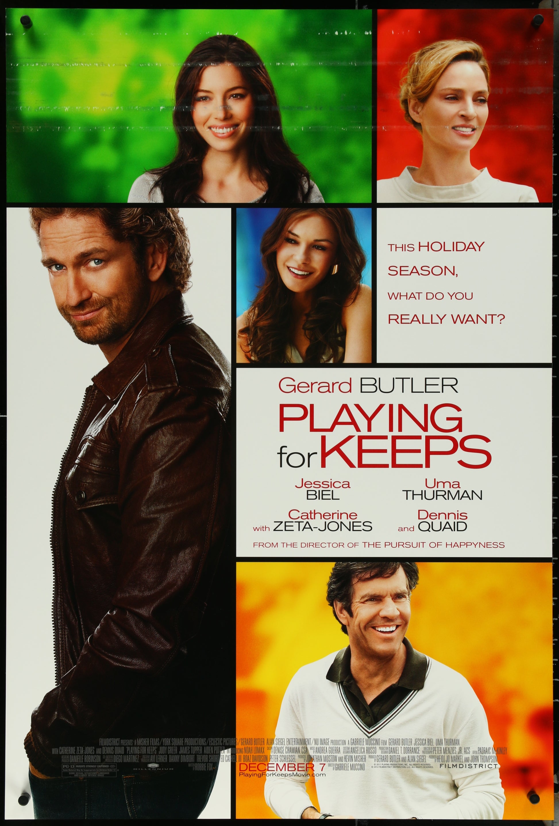 Original US one sheet movie poster for 'Playing For Keeps' featuring images of the main characters with a colorful design.
