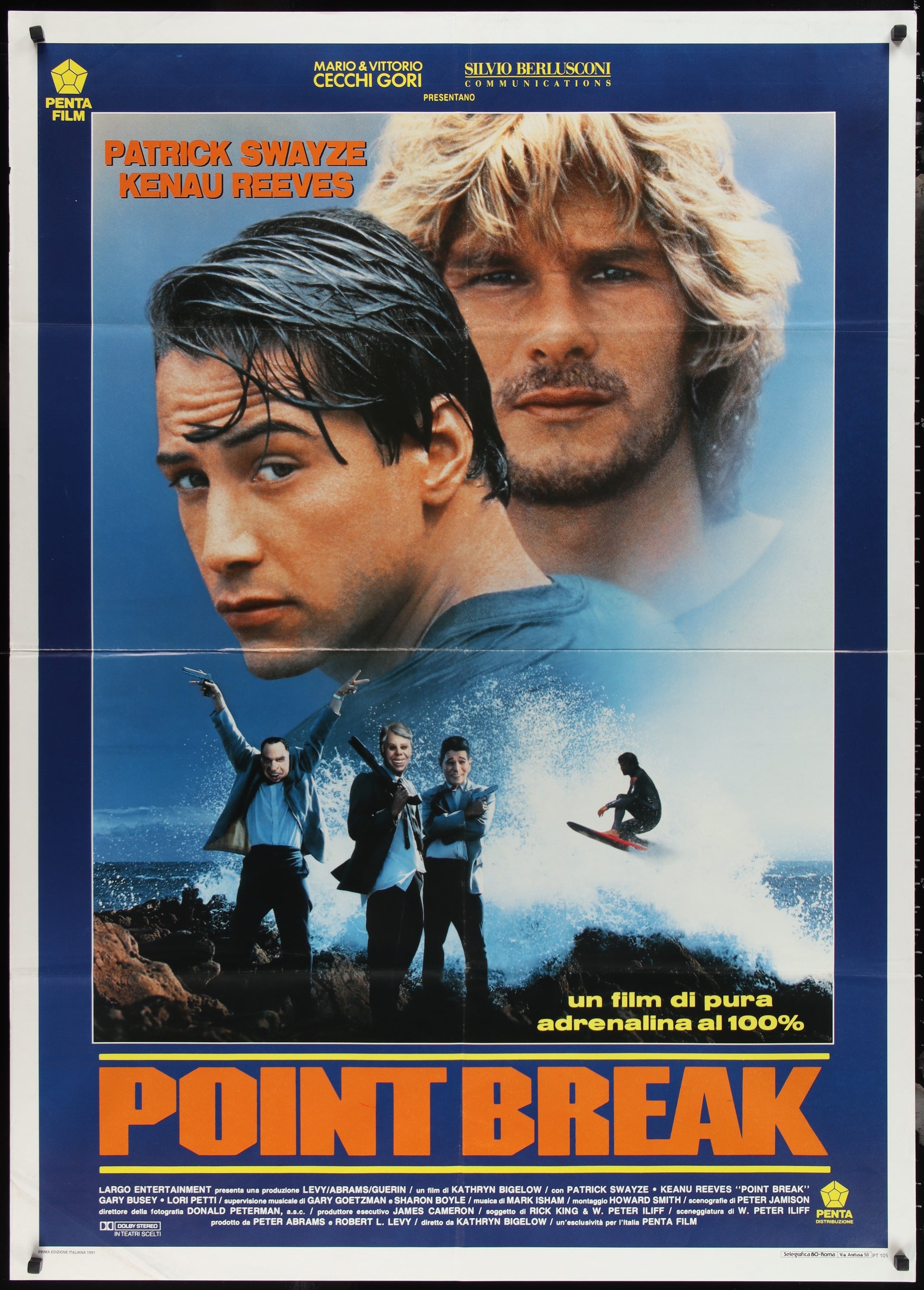 Point Break (1991) Original Italian One Panel Movie Poster 39 x 55