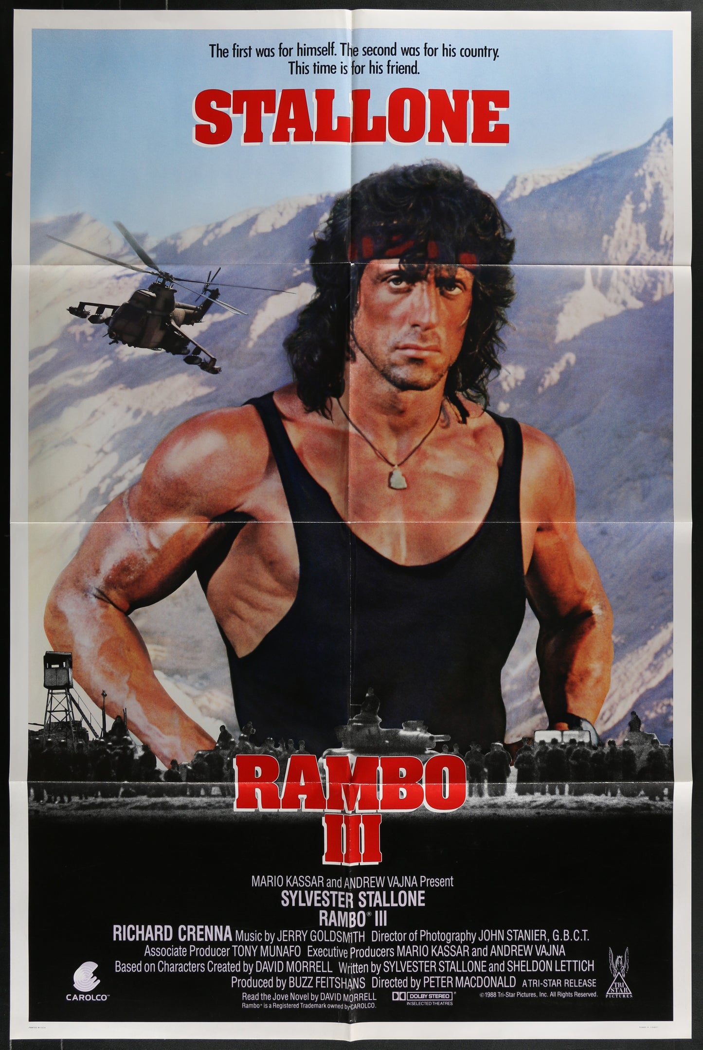 Rambo III (1988) Original US One Sheet Movie Poster 27 x 41