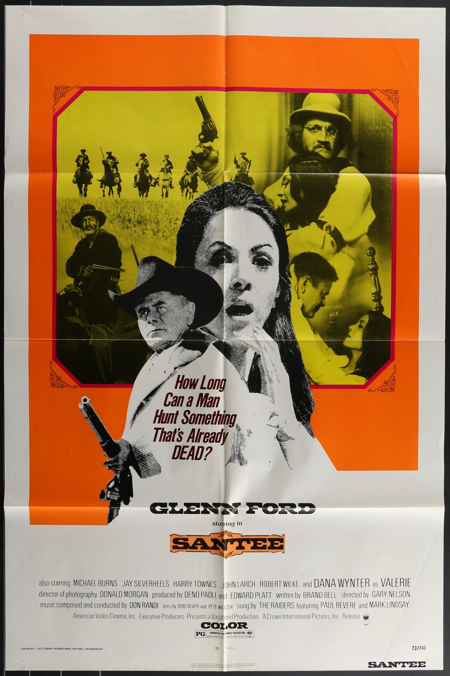 A vintage movie poster for 'Santee' featuring portraits of Glenn Ford and Michael Burns with a western theme background, indicating the film is a drama genre.