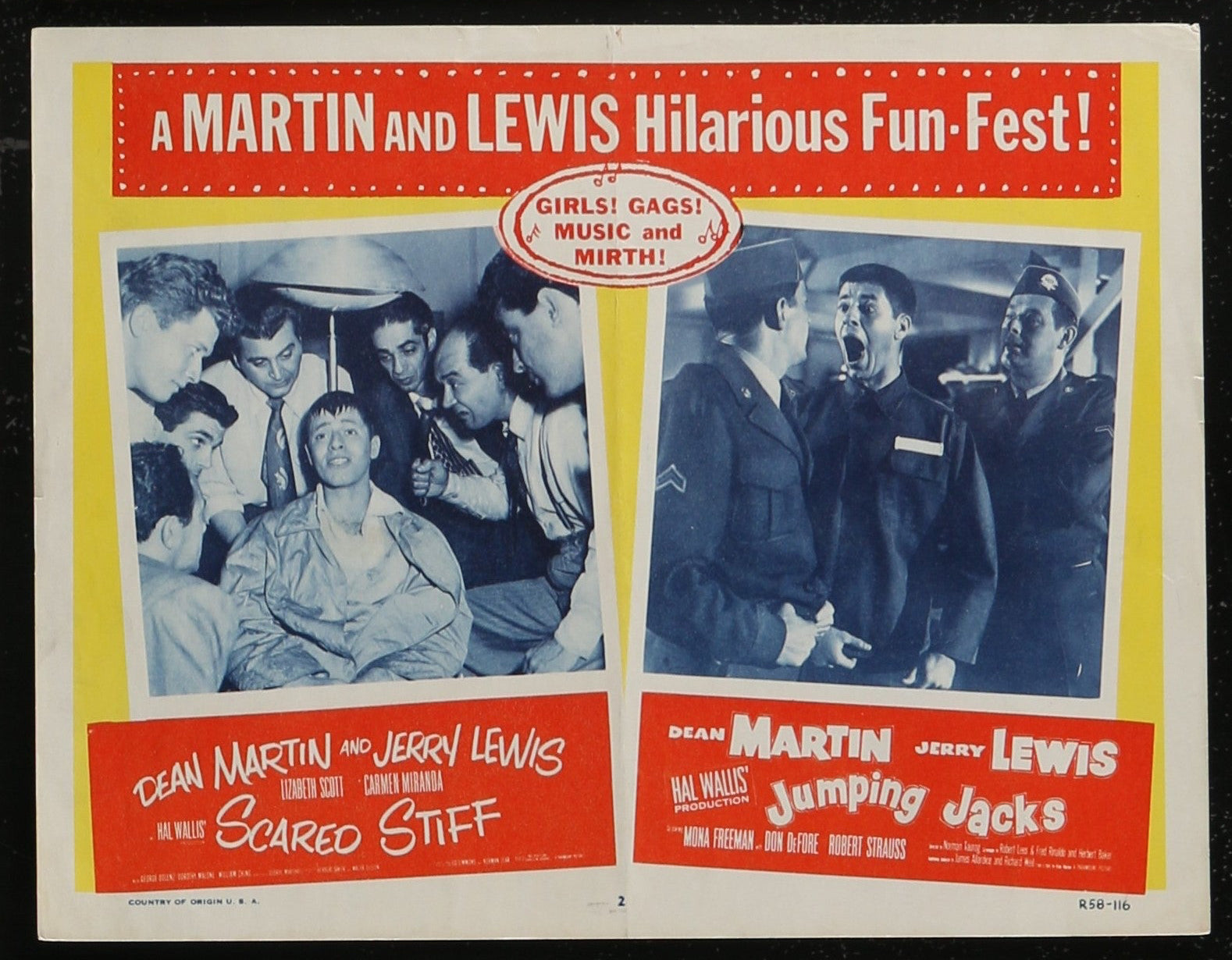 Scared Stiff & Jumping Jacks (1958 RR) Original US Lobby Card #2 11 x 14