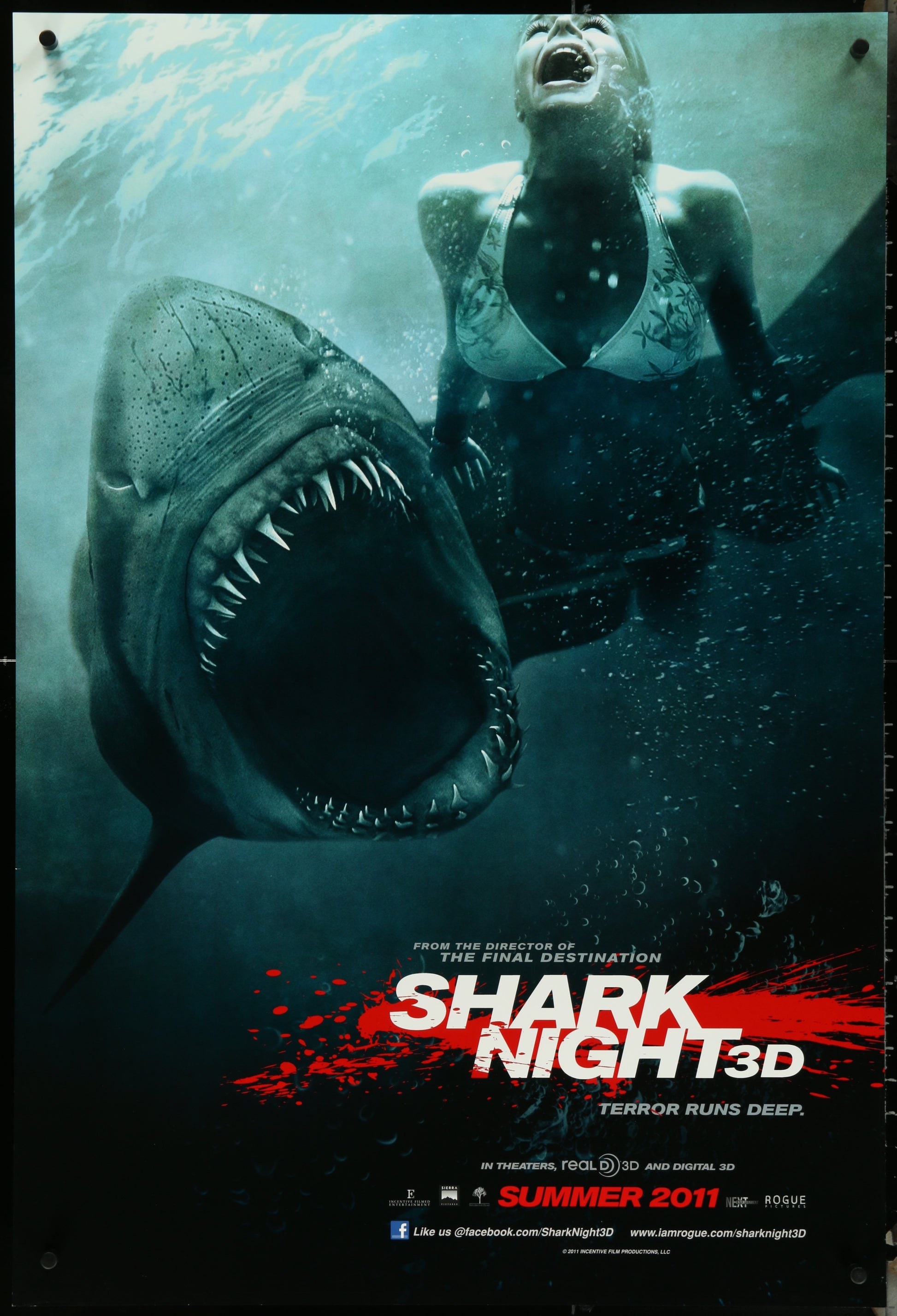 Shark Night 3D (2011) Original US One Sheet Movie Poster 27 x 40
