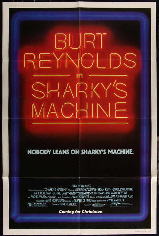 Original one-sheet movie poster for the film 'Sharky's Machine' featuring text and a dark background with a neon sign style title.
