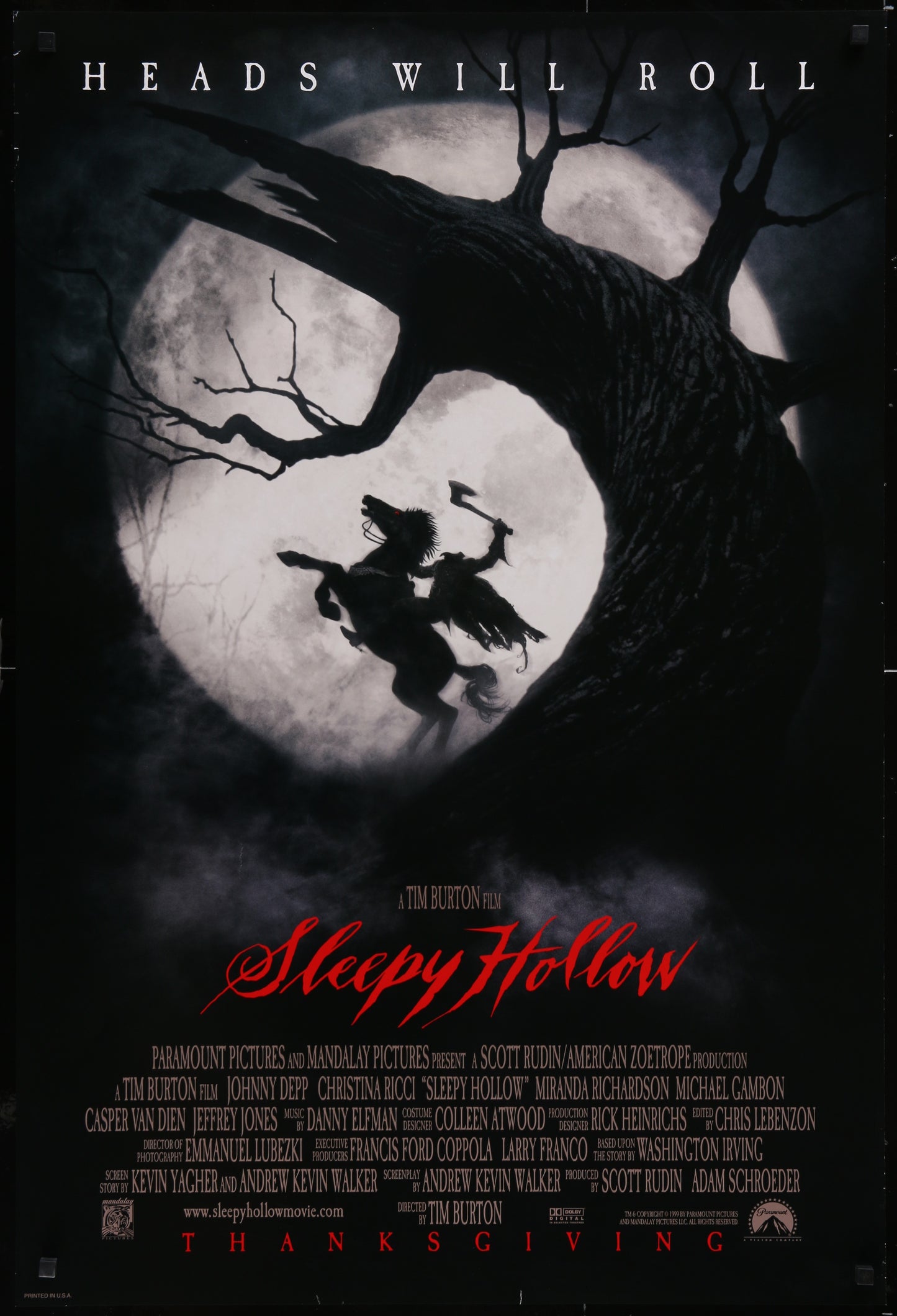 Sleepy Hollow (1999) Original US One Sheet Advance Movie Poster 26¾ x 39¾
