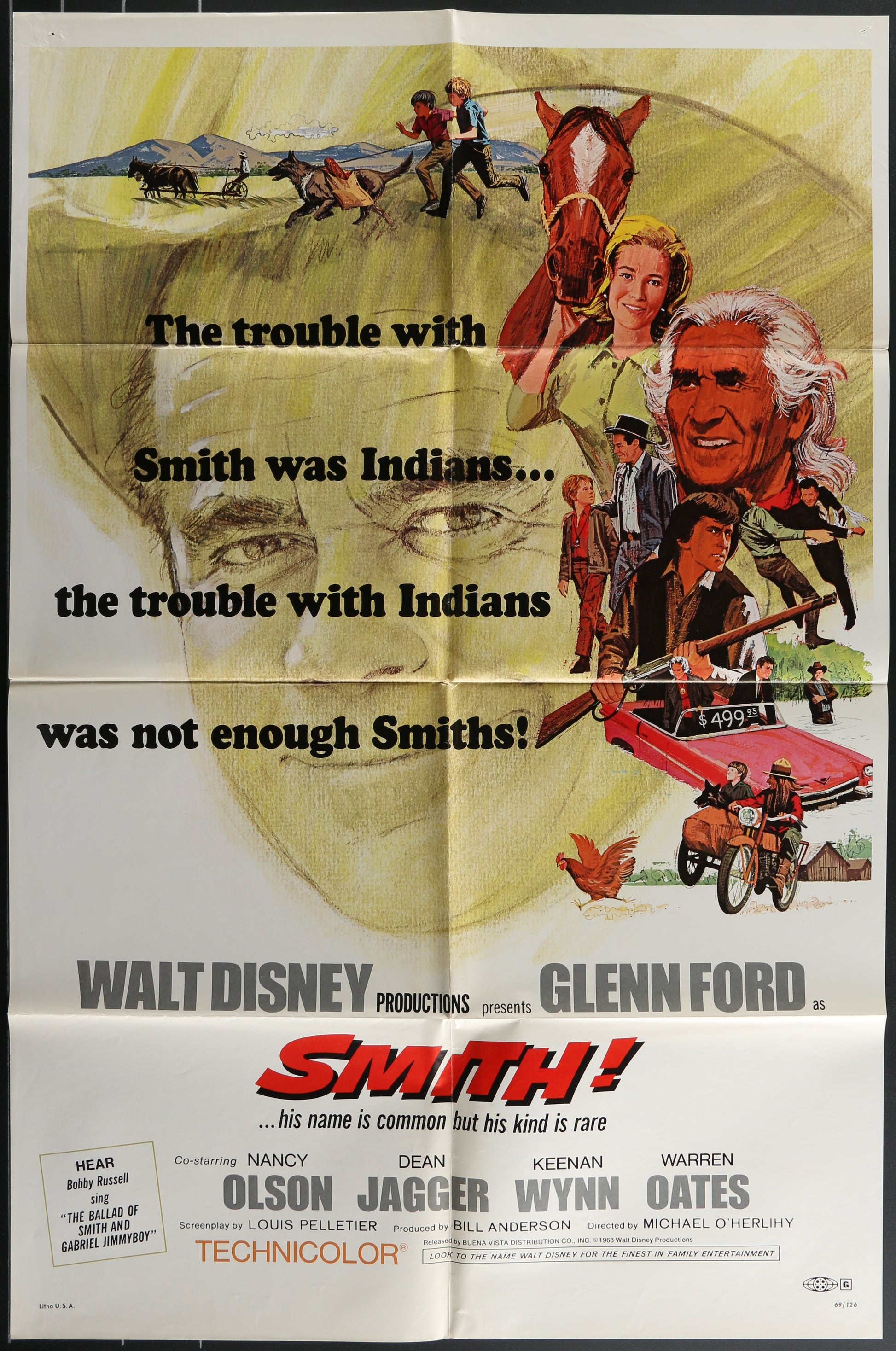 Vintage one-sheet movie poster for 'Smith!' featuring a portrait of Glenn Ford and other actors with a Western theme background.