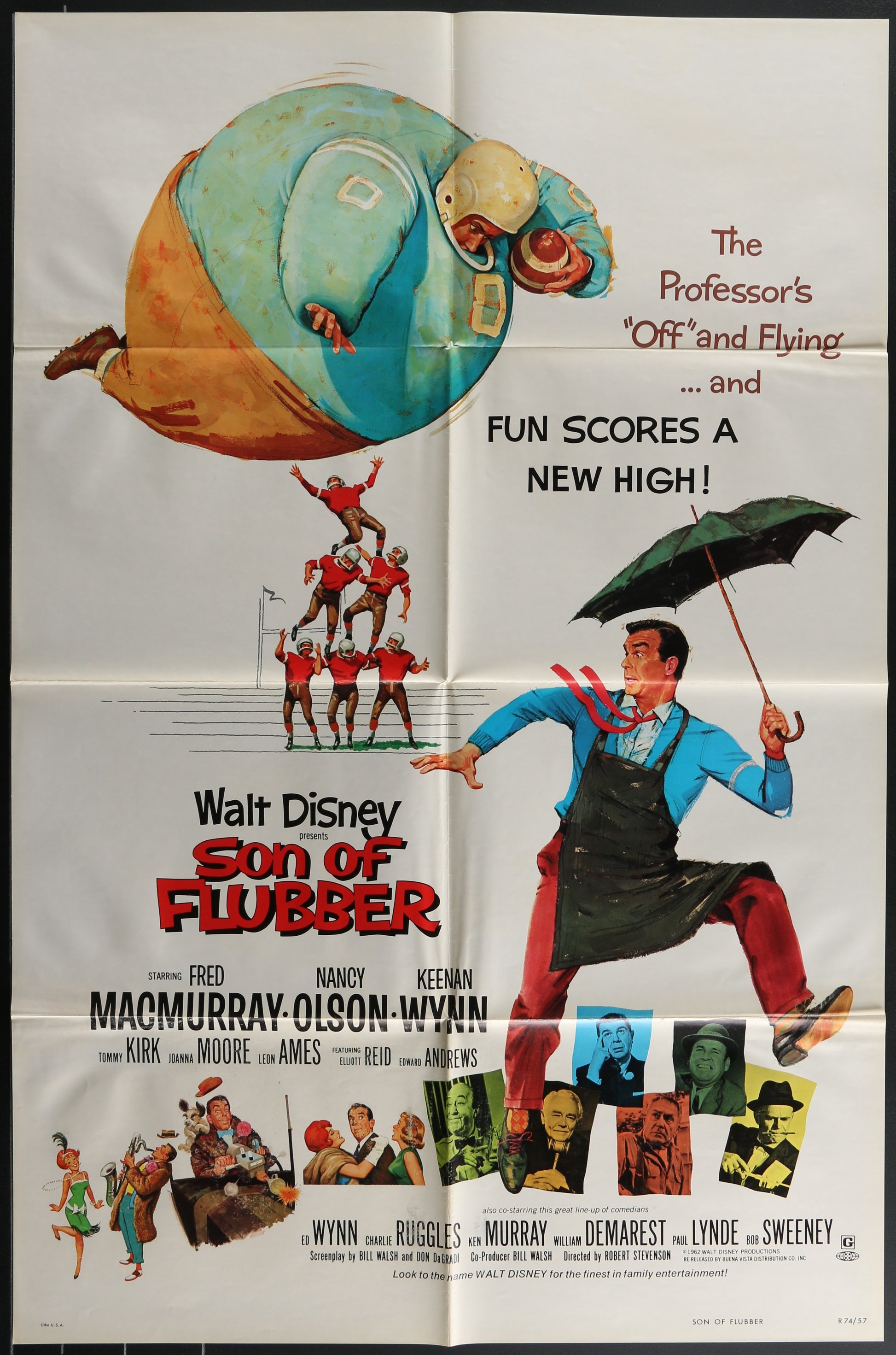Vintage movie poster for 'Son of Flubber' featuring cartoon characters and text.