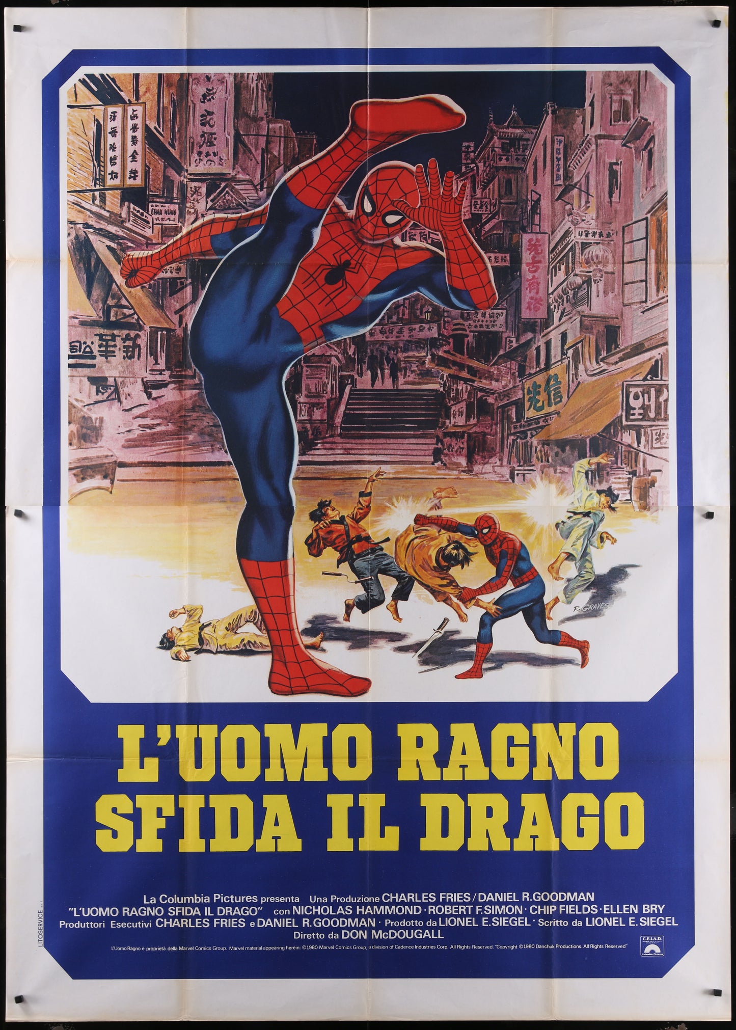 Spider-Man: The Dragon's Challenge (1980) Original Italian Two Panel Movie Poster 140 x 198 cm