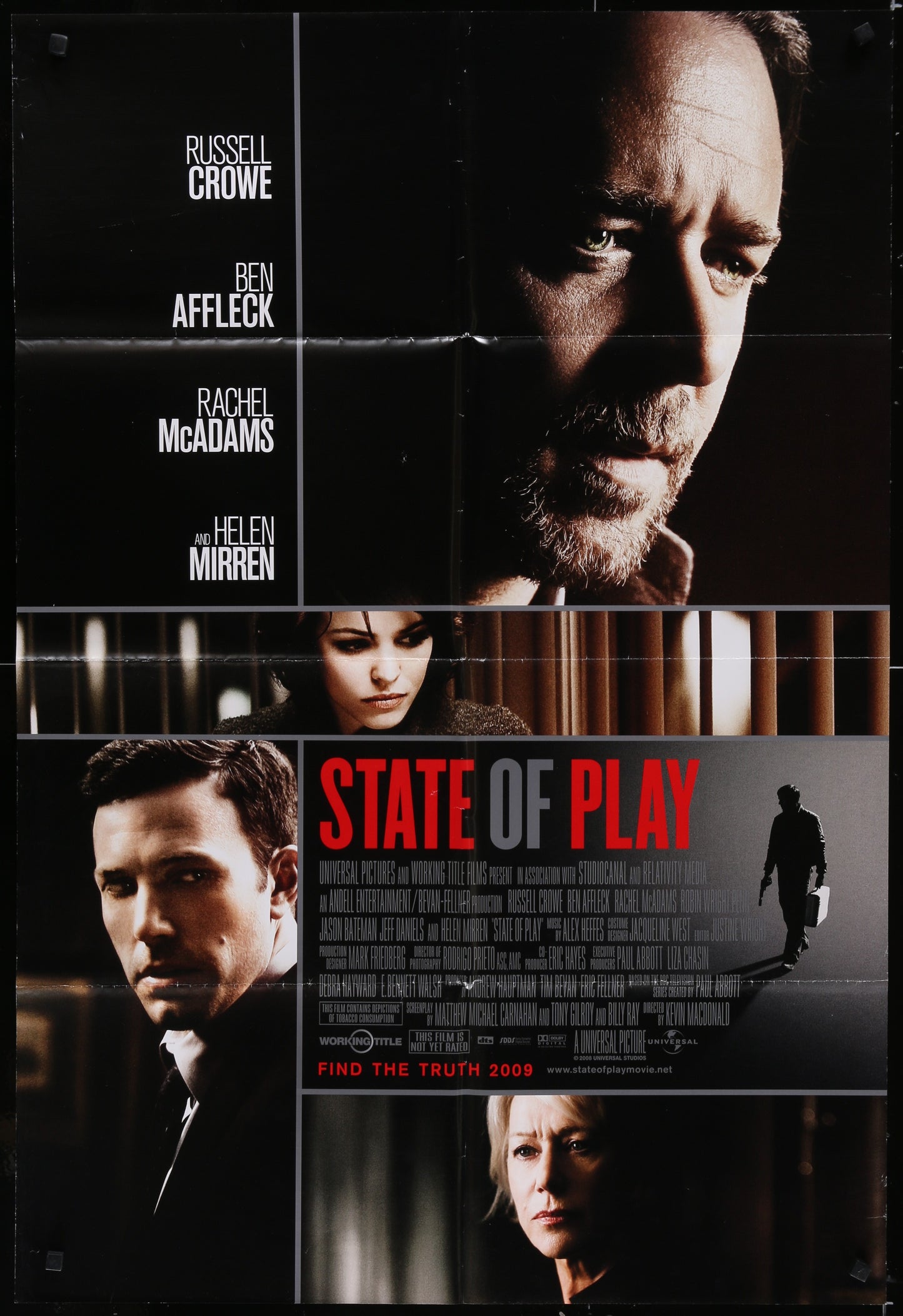 Original US one-sheet movie poster for 'State of Play' featuring images of the main characters with a dramatic background.