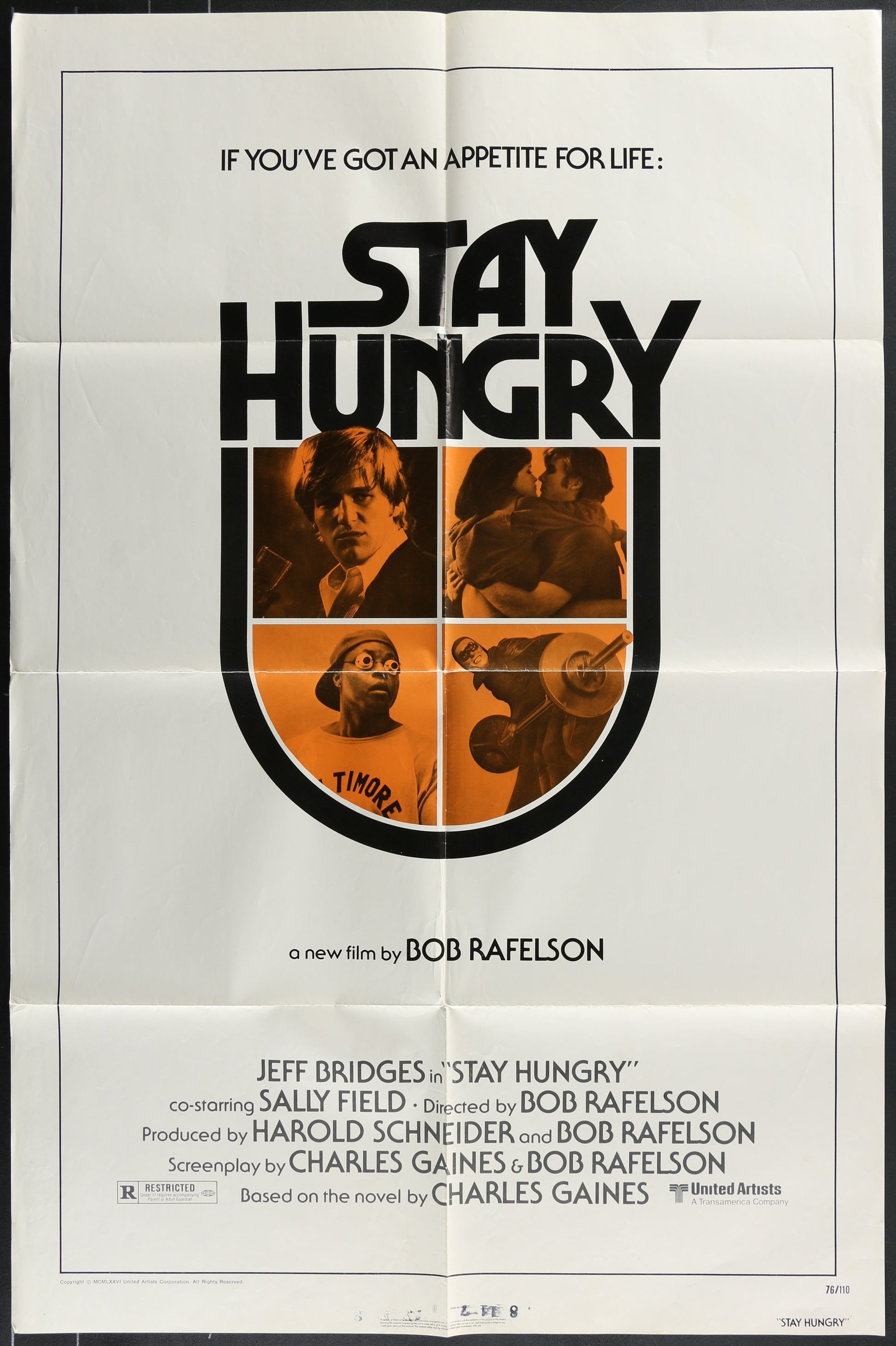 Movie poster for 'Stay Hungry' with text and character images.