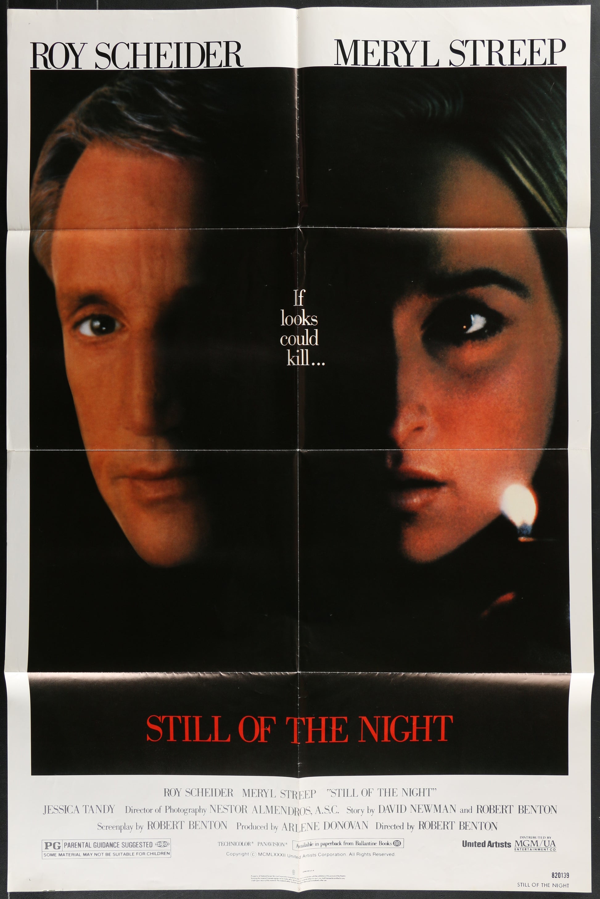 Movie poster for 'Still of the Night' featuring Roy Scheider and Meryl Streep.