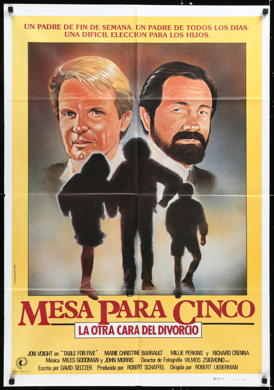 Original movie poster for the 1983 film 'Table For Five' featuring Jon Voight and Richard Crenna, with a yellow background and silhouettes of the actors.