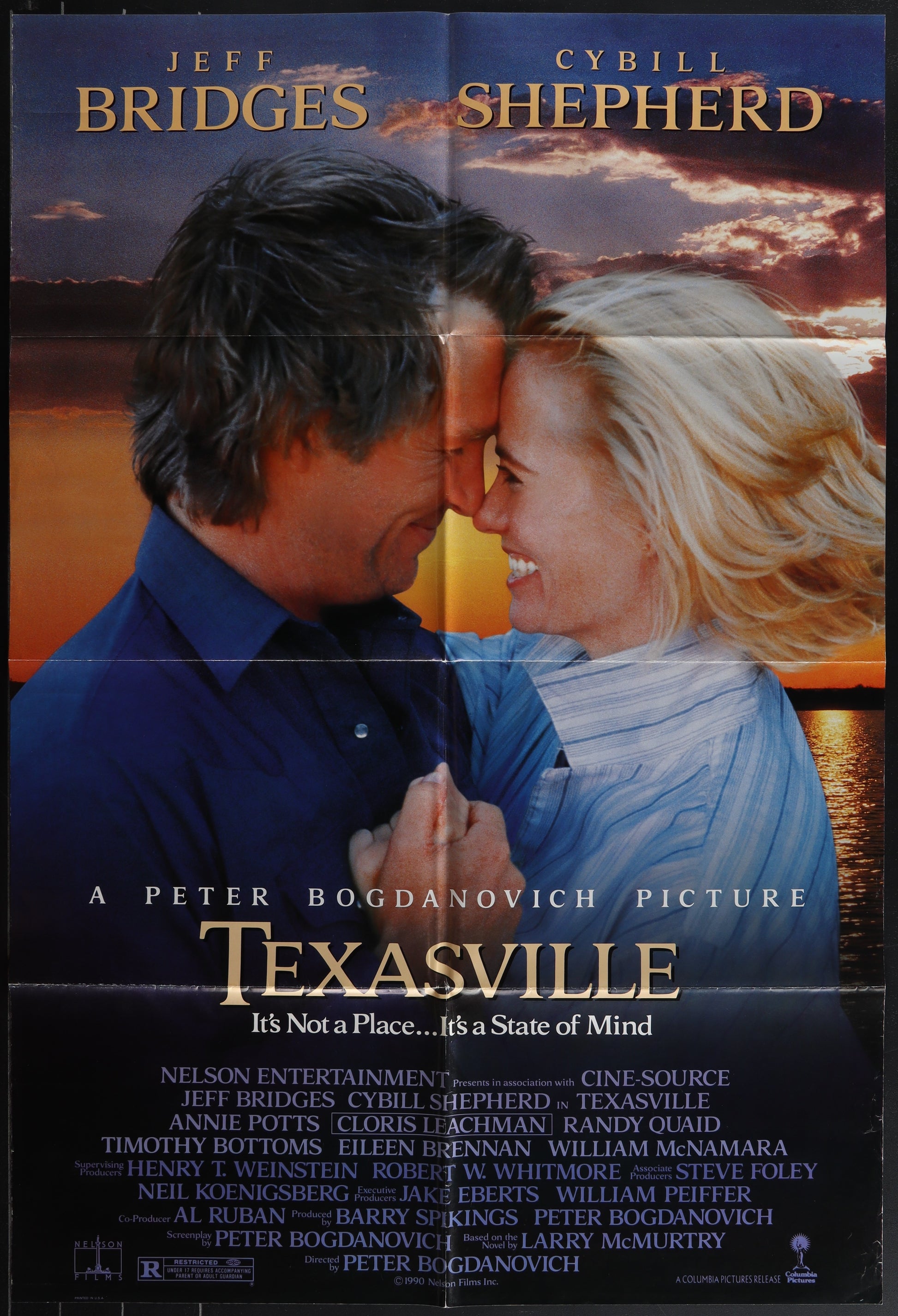 Double-sided one-sheet movie poster for the film Texasville (1990), featuring images of the actors Jeff Bridges and Cybill Shepherd.