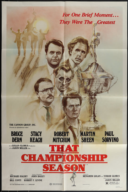 A vintage one-sheet movie poster for 'That Championship Season' featuring a collage of the main cast members with a basketball theme.