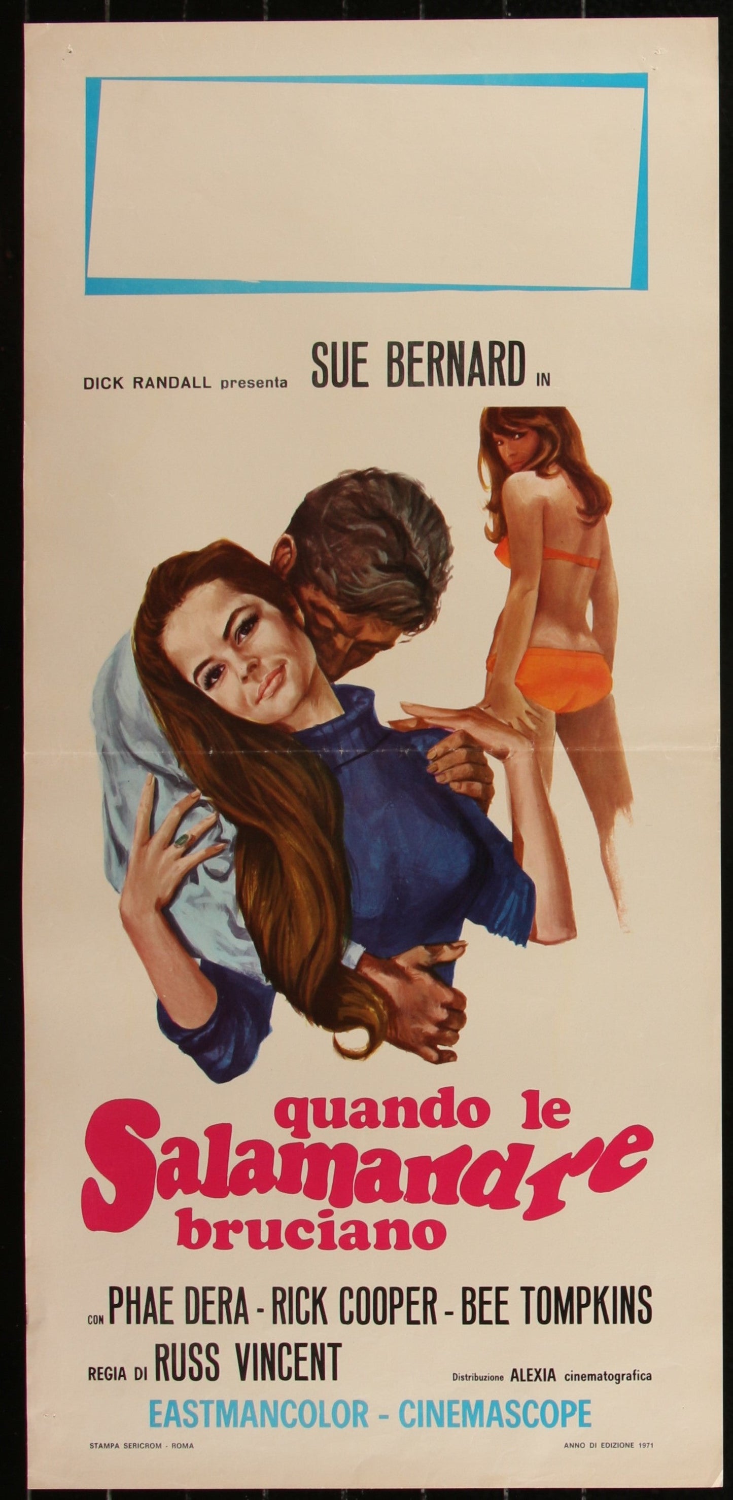 Vintage movie poster featuring a couple embracing with text in Italian