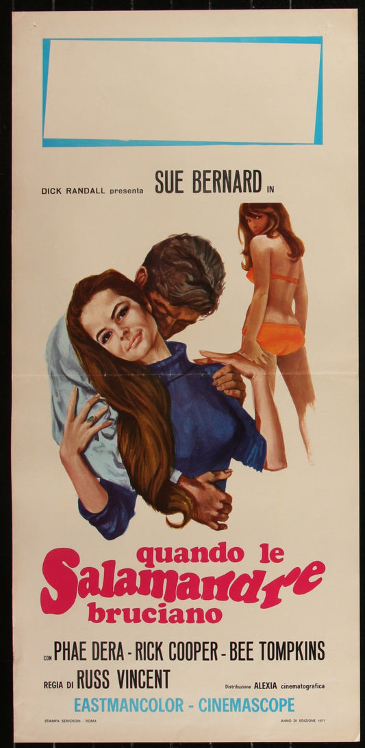 Vintage movie poster featuring a couple embracing with text in Italian