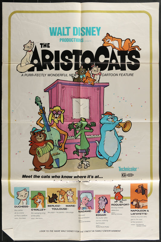 The Aristocats (1970) Original US One Sheet Movie Poster